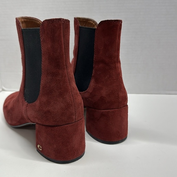 Coach Tia Boots High Heeled Ankle Bootie Slip On Suede Shoes Wine Red Size 9 - Picture 5 of 8